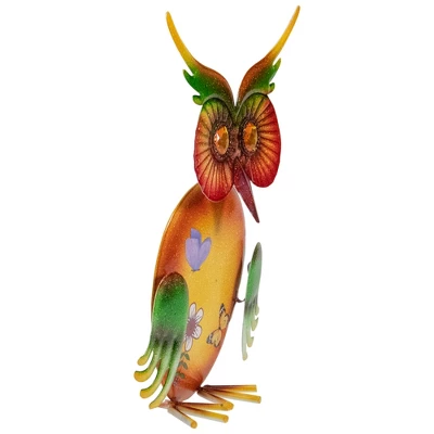 Northlight 11" Orange And Green Metal Owl Outdoor Decoration 4 Northlight 11" Orange And Green Metal Owl Outdoor Decoration - Image 2