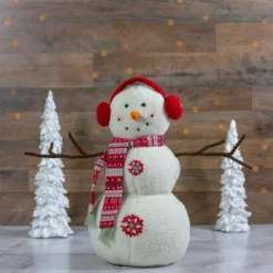 Northlight Plush Snowman With Button Snowflakes And Earmuffs Christmas Decoration - 21.5" -