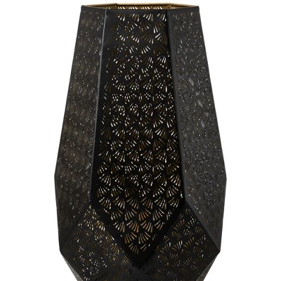 Northlight Laser-Cut Leaf Pattern Iron Table Lamp With Wood Base - 16.5" - Black And Gold 5 Northlight Laser-Cut Leaf Pattern Iron Table Lamp With Wood Base - 16.5" - Black And Gold - Image 3