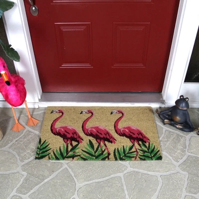 Northlight Natural Coir Pink Flamingos Summertime Doormat 18" X 30" 4 Northlight Natural Coir Pink Flamingos Summertime Doormat 18" X 30" - Image 2