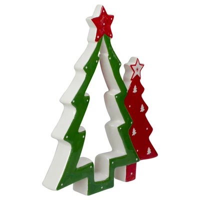 Northlight 9" Green And Red Ceramic Christmas Tree Tabletop Decoration 4 Northlight 9" Green And Red Ceramic Christmas Tree Tabletop Decoration - Image 2