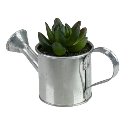 Northlight 4" X Pachyveria Succulent In Water Can Artificial Potted Plant - Green/Silver 4 Northlight 4" X Pachyveria Succulent In Water Can Artificial Potted Plant - Green/Silver - Image 2