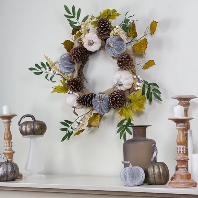 Northlight Pumpkins Foliage Grapevine Artificial Thanksgiving Wreath, 24-Inch, Unlit 3 Northlight Pumpkins Foliage Grapevine Artificial Thanksgiving Wreath, 24-Inch, Unlit