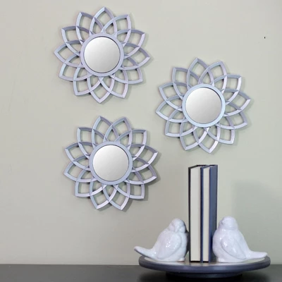 Northlight Set Of 3 Matte Silver Arched Floral Mirrors Wall Decor 10" 3 Northlight Set Of 3 Matte Silver Arched Floral Mirrors Wall Decor 10"