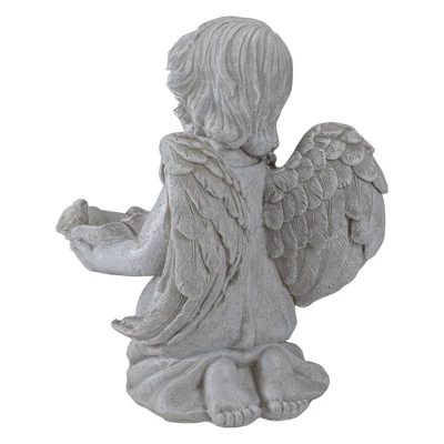 Northlight 9" Kneeling Angel With Flower Bird Feeder Outdoor Garden Statue 5 Northlight 9" Kneeling Angel With Flower Bird Feeder Outdoor Garden Statue - Image 3