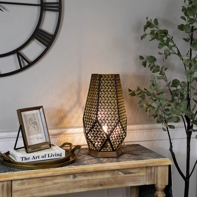 Northlight Laser-Cut Leaf Pattern Iron Table Lamp With Wood Base - 16.5" - Black And Gold 3 Northlight Laser-Cut Leaf Pattern Iron Table Lamp With Wood Base - 16.5" - Black And Gold