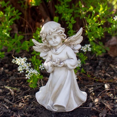 Northlight 6.5" Angel Girl Holding Flower Outdoor Garden Statue 3 Northlight 6.5" Angel Girl Holding Flower Outdoor Garden Statue