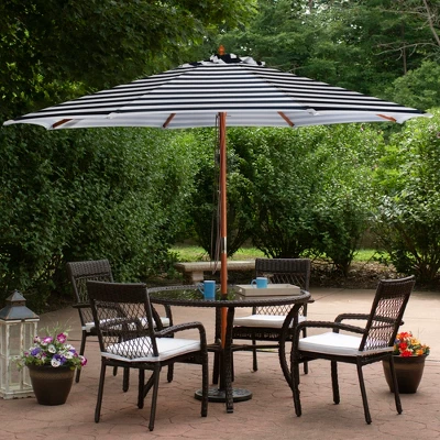 Northlight Striped Outdoor Patio Market Umbrella With Wooden Pole - 8.5' - Blue And White 3 Northlight Striped Outdoor Patio Market Umbrella With Wooden Pole - 8.5' - Blue And White