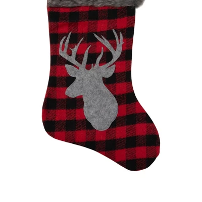 Northlight 20.5" Red And Black Buffalo Plaid Reindeer Christmas Stocking 4 Northlight 20.5" Red And Black Buffalo Plaid Reindeer Christmas Stocking - Image 2