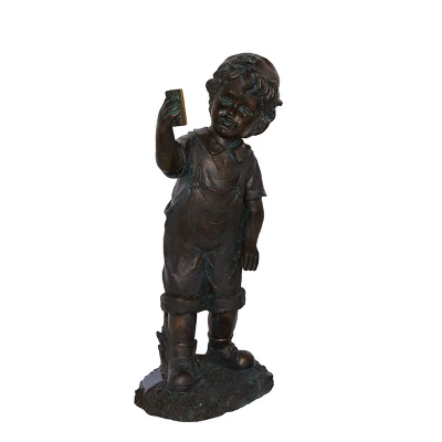 Northlight 18" Black & Bronze Boy With Cell Phone Solar Powered Outdoor Garden Statue 3 Northlight 18" Black & Bronze Boy With Cell Phone Solar Powered Outdoor Garden Statue