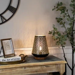 Northlight Floral Laser-Cut Table Iron Lamp With Wooden Base - 10.75" - Black