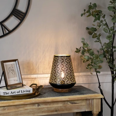Northlight Floral Laser-Cut Table Iron Lamp With Wooden Base - 10.75" - Black 3 Northlight Floral Laser-Cut Table Iron Lamp With Wooden Base - 10.75" - Black
