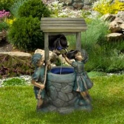 Northlight 35" LED Boy And Girl At A Wishing Well Water Fountain