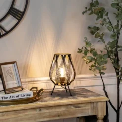 Northlight Cage-Style Iron Table Lamp - 12" - Black And Gold