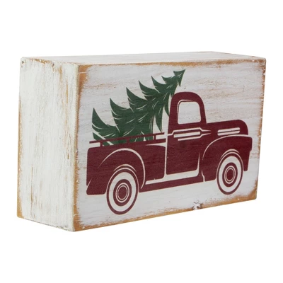 Northlight Wooden Block With Vintage Red Truck And Tree Christmas Decoration - 6" 3 Northlight Wooden Block With Vintage Red Truck And Tree Christmas Decoration - 6"
