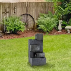 Northlight 19" Gray LED Lighted 5-Tier Rainfall Outdoor Water Fountain