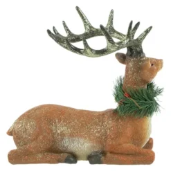 Northlight Glittered Sitting Deer With Pine Neck Wreath Christmas Decoration - 10" -Home decor GUEST 2048c751 912f 4f53 8f2b 34fab78f2bef