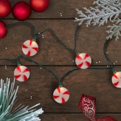 Northlight 10-Count Peppermint Shaped Christmas Light Set, 6ft Green Wire