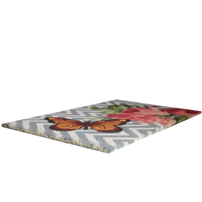 Northlight Coir Rose With A Butterfly Chevron Spring Door Mat 18" X 30" 4 Northlight Coir Rose With A Butterfly Chevron Spring Door Mat 18" X 30" - Image 2
