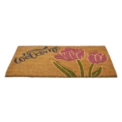 Northlight Natural Coir Floral Rectangular "Welcome" Doormat 18" X 30" -Home decor GUEST 247fbe5b c957 48d5 8d00 a27b80bf37b3