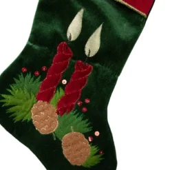 Northlight 20" Dark Green And Burgundy Candle And Pine Cone Velveteen Christmas Stocking -Home decor GUEST 2578f14f fdf3 4b38 bbd7 a27ad19ef80e