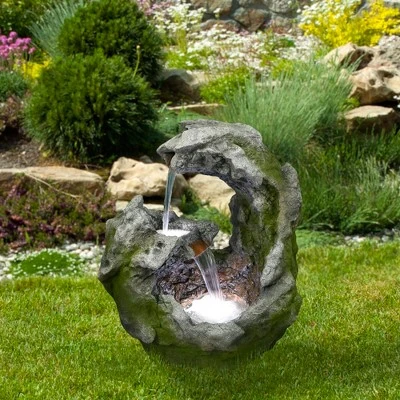 Northlight 32" Lighted Rock Waterfall Outdoor Garden Water Fountain 3 Northlight 32" Lighted Rock Waterfall Outdoor Garden Water Fountain