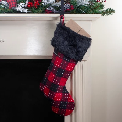 Northlight 21.5" Red And Black Plaid With Dots And Faux Fur Cuff Christmas Stocking 3 Northlight 21.5" Red And Black Plaid With Dots And Faux Fur Cuff Christmas Stocking