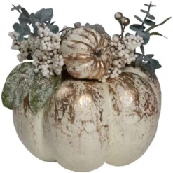 Northlight 9" White And Gold Pumpkins Fall Harvest Arrangement -Home decor GUEST 279038b7 a020 42a8 bf3f c5531f3da83d