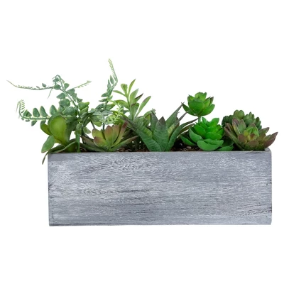 Northlight 12" Mixed Succulent Artificial Plants In Wooden Planter - Green/Gray 4 Northlight 12" Mixed Succulent Artificial Plants In Wooden Planter - Green/Gray - Image 2