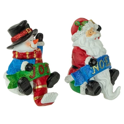 Northlight Santa "Noel" And Snowman "Joy" Glitter Christmas Stocking Holders - 5" - Set Of 2 4 Northlight Santa "Noel" And Snowman "Joy" Glitter Christmas Stocking Holders - 5" - Set Of 2 - Image 2