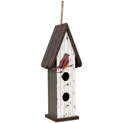 Northlight Wooden Birdhouse With Metal Bird Wall Decoration - 14.5" - Antique White 5 Northlight Wooden Birdhouse With Metal Bird Wall Decoration - 14.5" - Antique White - Image 3