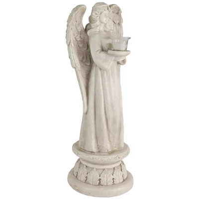 Northlight 22.5" Standing Religious Angel With Bird Bath Votive Candle Holder Outdoor Patio Garden Statue - Gray 5 Northlight 22.5" Standing Religious Angel With Bird Bath Votive Candle Holder Outdoor Patio Garden Statue - Gray - Image 3