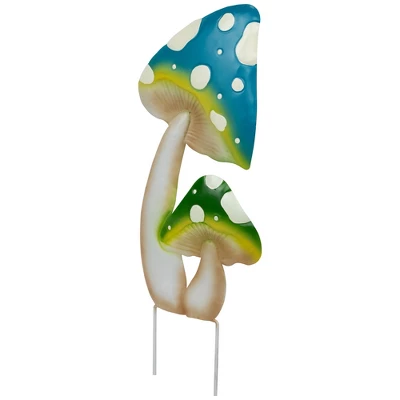 Northlight Double Spotted Mushrooms Outdoor Garden Stake - 16" - Blue And Green 4 Northlight Double Spotted Mushrooms Outdoor Garden Stake - 16" - Blue And Green - Image 2