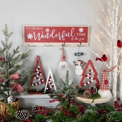 Northlight Set Of 3 Red And White Beaded Christmas Trees Wooden Table Decorations 0.98 FT 4 Northlight Set Of 3 Red And White Beaded Christmas Trees Wooden Table Decorations 0.98 FT - Image 2