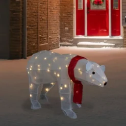 Northlight LED Lighted Tinsel Polar Bear Outdoor Christmas Decoration - 32" - Warm White Lights