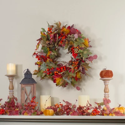 Northlight Leaves And Berries Artificial Fall Harvest Wreath - 20-Inch, Unlit 3 Northlight Leaves And Berries Artificial Fall Harvest Wreath - 20-Inch, Unlit