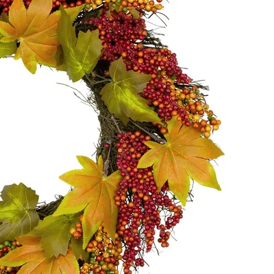 Northlight Maple Leaf And Berry Twig Artificial Fall Harvest Wreath, 22-Inch 4 Northlight Maple Leaf And Berry Twig Artificial Fall Harvest Wreath, 22-Inch - Image 2