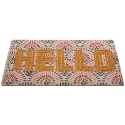 Northlight Brown And Pink "Hello" Floral Coir Outdoor Doormat 18" X 30" -Home decor GUEST 4044b913 0c2b 4900 b174 4cb88a20cb6e