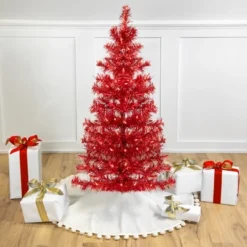 Northlight Pre-Lit Artificial Tinsel Christmas Tree - 3' - Red - Clear Lights