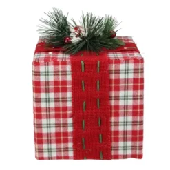 Northlight Plaid Gift Box With Pine Bow Christmas Decoration - 8" - Red And Green
