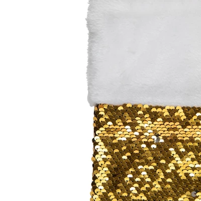 Northlight 19" Gold And Silver Sequin Christmas Stocking With White Faux Fur Cuff 4 Northlight 19" Gold And Silver Sequin Christmas Stocking With White Faux Fur Cuff - Image 3