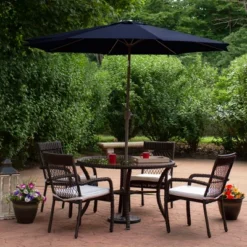 Northlight 9ft Outdoor Patio Market Umbrella With Hand Crank And Tilt, Navy Blue