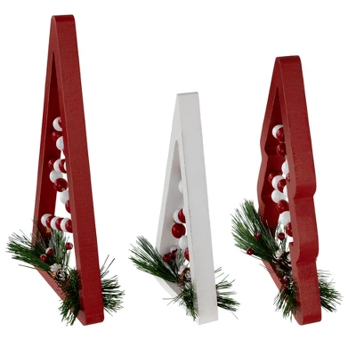 Northlight Set Of 3 Red And White Beaded Christmas Trees Wooden Table Decorations 0.98 FT 5 Northlight Set Of 3 Red And White Beaded Christmas Trees Wooden Table Decorations 0.98 FT - Image 3