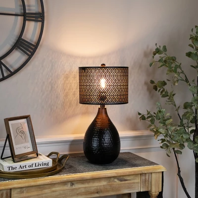 Northlight Teardrop Iron Table Lamp With Laser-Cut Shade - 20" - Black And Copper 3 Northlight Teardrop Iron Table Lamp With Laser-Cut Shade - 20" - Black And Copper