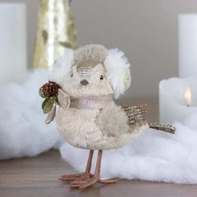 Northlight 6" Beige And White Plush Bird In Earmuffs Christmas Figure 3 Northlight 6" Beige And White Plush Bird In Earmuffs Christmas Figure