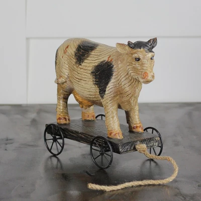 Northlight 10.25" Black And White Wood Textured Cow On Cart Outdoor Garden Statue 4 Northlight 10.25" Black And White Wood Textured Cow On Cart Outdoor Garden Statue - Image 2