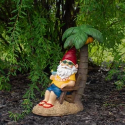 Northlight 12.25" Tropical Gnome With Palm Tree Outdoor Garden Statue