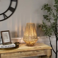 Northlight Iron And Jute Table Lamp With Wooden Base - 14.75" - Beige