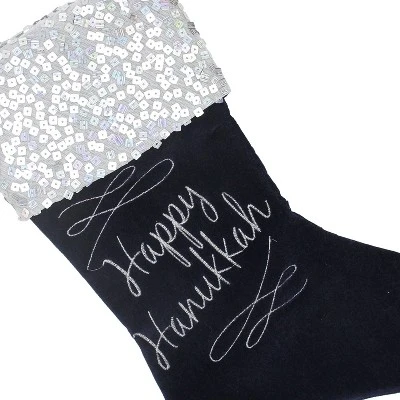 Northlight 19" Navy Blue And Silver Embroidered Happy Stocking With Sequin Cuff 4 Northlight 19" Navy Blue And Silver Embroidered Happy Stocking With Sequin Cuff - Image 2