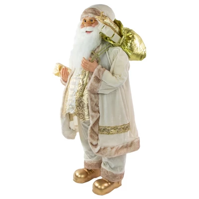 Northlight 36" Winter White And Ivory Santa Claus With Gift Bag Christmas Figure 4 Northlight 36" Winter White And Ivory Santa Claus With Gift Bag Christmas Figure - Image 2